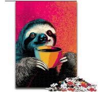 Puzzle da 1000 pezzi per adulti Bradipo che beve caffè in legno, regalo per uomini e donne, per occasioni quotidiane e speciali, dimensioni 50X75cm per compleanni, feste e occasioni speciali