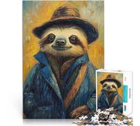 Puzzle da 1000 pezzi per adulti Bradipo sorridente con cappello Giocattoli da gioco per regalo di famiglia Decorazione d'arte per la casa 52x38cm