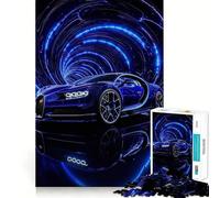 Puzzle da 1000 pezzi per adulti Bugatti blu in un tunnel al neon,pezzi ben definiti,attività stimolante per la mente,divertimento rilassante,regalo artistico di compleanno 50x75cm