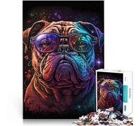 Puzzle da 1000 pezzi per adulti Bulldog con occhiali, interessante puzzle per ridurre lo stress, 50 x 75 cm, decorazione per la casa e regali unici