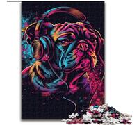 Puzzle da 1000 pezzi per adulti Bulldog DJ con cuffie in legno, idea regalo unica per la casa fai da te 50x75cm, attività per adulti e famiglie, regalo per la casa fai da te
