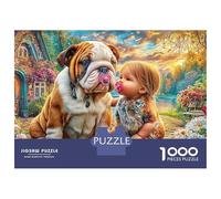 Puzzle da 1000 pezzi per adulti, bulldog e bambino, cucciolo e umano, liscio, in cartone riciclato, antistress, per gruppi, tempo libero, compleanno, 52x38 cm/1000 pezzi