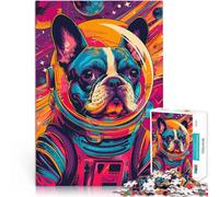 Puzzle da 1000 pezzi per adulti Bulldog francese astronauta Allena il tuo cervello e le tue mani Lista dei desideri con Babbo Natale 38x26cm