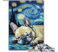 Puzzle da 1000 pezzi per adulti Bulldog francese Cielo notturno in legno, gioco interattivo per famiglie, adatto dai 14 anni in su, 50x75cm per feste, compleanni e serate di gioco in famiglia