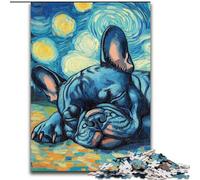 Puzzle da 1000 pezzi per adulti Bulldog francese Cielo notturno in legno, perfetto per regali di compleanno, Natale e Halloween 50x75cm, stimolante e divertente, attività per famiglie