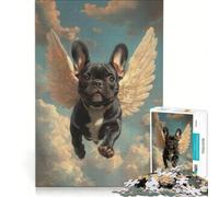 Puzzle da 1000 pezzi per adulti, bulldog francese nero con ali d'angelo | Omaggio per la perdita di un animale domestico, decorazione da parete, interazione genitore-figlio, ideale come regalo 38x26cm