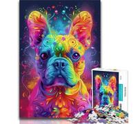 Puzzle da 1000 pezzi per adulti, Bulldog francese psichedelico, aiuta il cervello a esercitare i giocattoli avvincenti per coltivare la pazienza, collezione di artisti, belle arti (38x26cm)