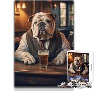 Puzzle da 1000 pezzi per adulti Bulldog inglese al pub Gioco di precisione esatto per trascorrere un piacevole tempo libero Dimensioni giocattolo 38x52cm