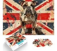 Puzzle da 1000 pezzi per adulti Bulldog sulla bandiera Union Jack, design di street art grunge patriottica britannica 02 sfida educativa Regalo divertente 52x38cm