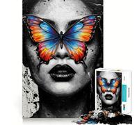 Puzzle da 1000 pezzi per adulti Butterfly Vision︰ Donna in monocromatico Flawless Fit Art Gioco mentale Regalo Gioco lento Arte da parete natalizia (38x52cm)