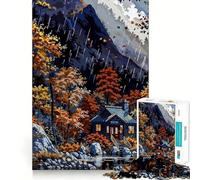 Puzzle da 1000 pezzi per adulti,"Cabina autunnale sotto la pioggia",taglio premium,gioco stimolante per la mente,divertimento e pace,compleanno,gioco artistico (38x52cm)