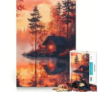 Puzzle da 1000 pezzi per adulti,"Cabina sul lago",con pezzi ben definiti,gioco di abilità mentale,divertente e rilassante,scena natalizia (38x26cm)