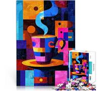 Puzzle da 1000 pezzi per adulti Caffè con geometria espressionista - Arte astratta vibrante del caffè Attività per famiglie Opera d'arte 52x38cm