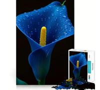 Puzzle da 1000 pezzi per adulti,Calla blu con gocce di rugiada,gioco di incastro,gioco di risoluzione dei problemi,divertimento rilassante,decorazione natalizia 38x52cm