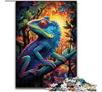 Puzzle da 1000 pezzi per adulti "Camaleonte nella giungla" in legno, idea regalo per le feste, opera d'arte umoristica, opera d'arte dettagliata 50x75cm per compleanno, festa, Natale, Halloween