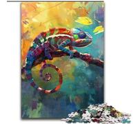 Puzzle da 1000 pezzi per adulti, camaleonti colorati in legno, Capodanno, regalo di festa 50x75cm per gioco interattivo per famiglie