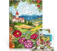 Puzzle da 1000 pezzi per adulti Campagna di vetrate colorate Vacanza a casa: uccidere il tempo perché è ideale come regalo per tutta la famiglia 75x50cm