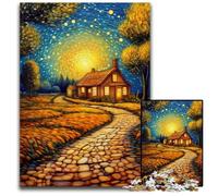 Puzzle da 1000 pezzi per adulti, Campagna sotto il cielo notturno, puzzle in legno dal design intricato per adolescenti, decorazioni fai da te e divertimento che stimola il cervello, 50x75cm