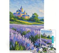 Puzzle da 1000 pezzi per adulti campo di lavanda con castello gioco rilassante assemblaggio di motivi lista dei desideri con Babbo Natale 50x75cm