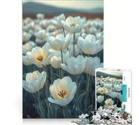 Puzzle da 1000 pezzi per adulti, Campo di tulipani bianchi al tramonto, gioco interattivo, attività divertenti da fare a casa, gioco dal design accattivante 38x52cm