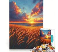 Puzzle da 1000 pezzi per adulti, Campo dorato al tramonto in riva al mare, gioco impossibile, impegnativo da completare, ideale come regalo 50x75cm