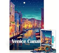 Puzzle da 1000 pezzi per adulti, canali di Venezia, Italia, notte, pezzi a incastro, gioco di logica, divertimento assicurato, regalo di compleanno (50x75cm)