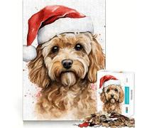 Puzzle da 1000 pezzi per adulti,cane Cavoodle con cappello di Babbo Natale,decorazione pulita e adatta,gioco per l'esercizio mentale,momento di relax,divertimento per il compleanno (38x52cm)