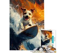 Puzzle da 1000 pezzi per adulti: cane che fa surf su un'onda gioco per famiglie regalo di compleanno compleanno e Natale (dimensioni 50x75cm)