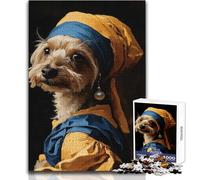 Puzzle da 1000 pezzi per adulti, cane come ragazza con l'orecchino di perla, giocattolo di precisione avanzato, per il tempo libero, calmo e piacevole, dimensioni 38x26cm