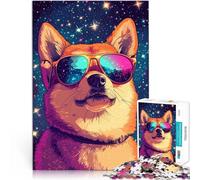 Puzzle da 1000 pezzi per adulti Cane con occhiali da sole contro le stelle Fatto di carta,per età pari o superiore a 14 anni Antistress Sfida difficile regali per amici e familiari。
