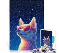 Puzzle da 1000 pezzi per adulti Cane con occhiali da sole contro le stelle Giochi educativi Migliorare l'amore tra le coppie 38x26cm