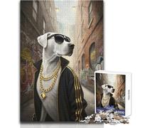 Puzzle da 1000 pezzi per adulti Cane con occhiali da sole e catene d'oro che si rilassa nel tempo libero Giocattolo con incastro senza cuciture e taglio netto Dimensioni 50x75cm