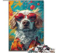 Puzzle da 1000 pezzi per adulti, cane con occhiali, in legno, idea regalo unica fai da te per la casa, 50x75cm, gioco rompicapo per adolescenti, regalo perfetto per le feste