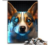 Puzzle da 1000 pezzi per adulti, cane cyborg corgi in legno, idea regalo unica per la casa fai da te, 50x75cm, attività per adulti e famiglie, regalo per la casa fai da te