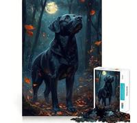 Puzzle da 1000 pezzi per adulti,cane nero nella foresta al chiaro di luna,gioco di squadra,gioco di risoluzione dei problemi,divertimento rilassante,decorazione natalizia 38x52cm