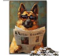 Puzzle da 1000 pezzi per adulti,cane pastore che legge il giornale,puzzle in cartone,gioco interattivo per famiglie,decorazioni fai da te per la casa,sfida per la mente,regalo (dimensioni 26x38cm)