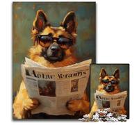 Puzzle da 1000 pezzi per adulti, cane pastore che legge il giornale, puzzle in legno, gioco interattivo per famiglie, adatto per età 14+, 50x75cm