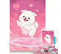 Puzzle da 1000 pezzi per adulti: Cane soffice e felice in un mondo di cuori rosa, gioco interattivo, attività divertenti da fare a casa, ideale come regalo per tutta la famiglia 38x26cm