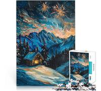 Puzzle da 1000 pezzi per adulti Capanna in montagna durante la pittura di fuochi d'artificio Taglio di precisione Regalo divertente 75x50cm