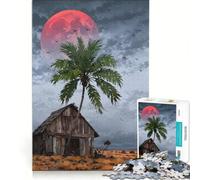 Puzzle da 1000 pezzi per adulti: Capanna tropicale sotto una luna di sangue gioco impossibile passatempo ideale per le vacanze regalo di compleanno regalo di viaggio 38x26cm