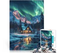 Puzzle da 1000 pezzi per adulti Capanna vicino alle montagne dell'aurora boreale sfida educativa offerte come regali per tutta la famiglia 50x70cm
