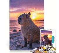 Puzzle da 1000 pezzi per adulti: Capibara al tramonto sulla spiaggia, giochi educativi, per divertimento in famiglia, collezione d'artista, belle arti 50x75cm