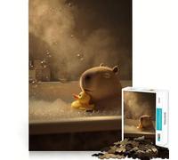 Puzzle da 1000 pezzi per adulti capibara e anatra nella vasca da bagno con schiuma,taglio netto,gioco di concentrazione,regalo,gioco per il tempo libero,scena natalizia (38x52cm)