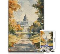Puzzle da 1000 pezzi per adulti Capitol Building Acquerello Meraviglioso per le giornate di svago pigro Affidabile Taglio aderente Dimensioni del giocattolo 38x52cm