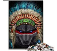 Puzzle da 1000 pezzi per adulti,capo indiano della guerra,lupo,puzzle in cartone,dimensioni 26x38cm,perfetto per adolescenti e collezionisti,ideale come decorazione per la casa e regalo da viaggio.