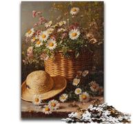 Puzzle da 1000 pezzi per adulti Cappello e cesto di fiori Gioco stimolante e gioco per famiglie con pezzi completamente interconnessi di forma casuale 50x75cm