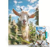 Puzzle da 1000 pezzi per adulti: Capra curiosa nel verde, gioco impossibile, impegnativo da completare, ideale come regalo 38x52cm