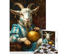 Puzzle da 1000 pezzi per adulti capra regale con pallone da calcio dorato decorazione per la casa giocattoli regalo di compleanno gioco educativo con poster abbinato e foglio di quiz 38x52cm