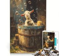 Puzzle da 1000 pezzi per adulti: Capretta felice nella vasca con bolle, gioco educativo, difficile e stimolante, gioco unico e avvincente 38x52cm