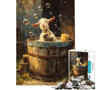Puzzle da 1000 pezzi per adulti: Capretta felice nella vasca con bolle gioco rilassante decorazione da parete compleanno e Natale (dimensioni 50x75cm)